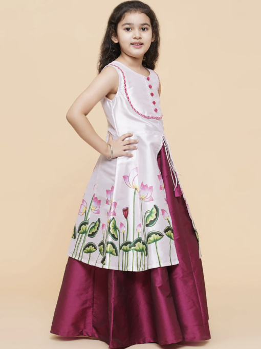 Maroon Lehenga white Floral Flared Design Top - Image 3